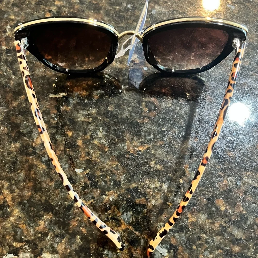 NWT Leopard Print gold sunglasses retro cat eye plastic wire w/ UV brown lenses